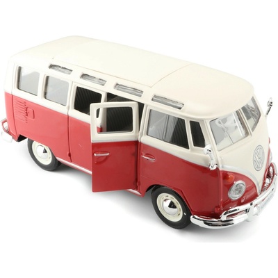 Maisto 31956 Volkswagen Van Samba Bílo/červená 1:24