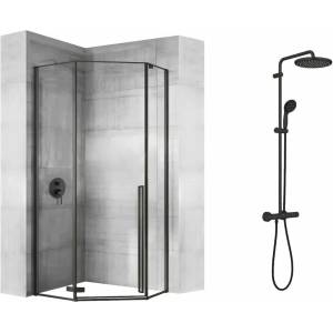 Grohe Комплект душ кабина Rea Diamond черна 90x90 и душ колона Grohe Vitalio Start черна (5902557345212+266772431)