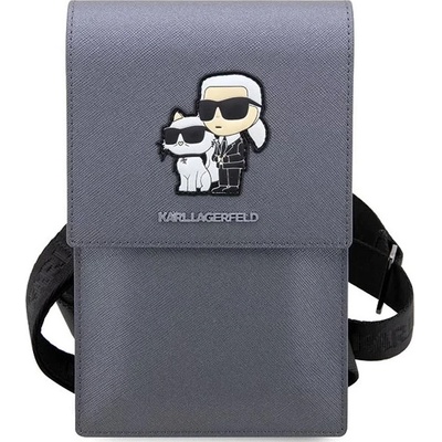 Pouzdro Karl Lagerfeld Saffiano Metal Logo NFT Wallet Phone Bag stříbrné