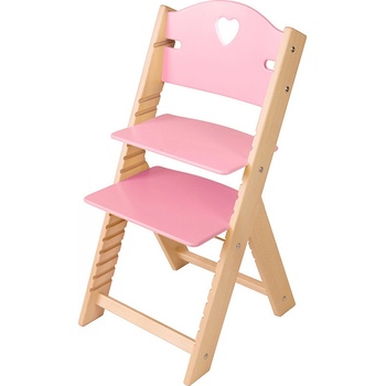 Sedees dřevěná rostoucí židle růžová se srdíčkem