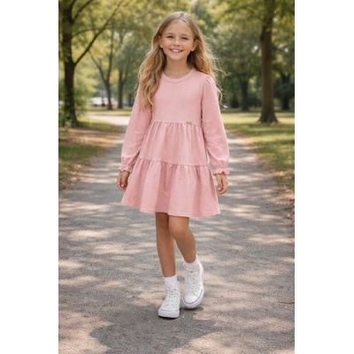 Fashionkids dievčenské ružové šaty s dlhým rukávom pohodlné a štýlové púdrová