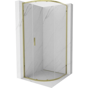 Mexen Exo-S плъзгаща се заоблена душ кабина 90 x 90 см, прозрачна, златиста (8131-090-090-50-00)