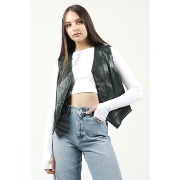 Jacket Club Дамски елек от естествена кожа dc-001 - Тъмнозелен #317373 (317373_Зелен)