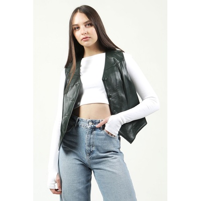 Jacket Club Дамски елек от естествена кожа dc-001 - Тъмнозелен #317373 (317373_Зелен)