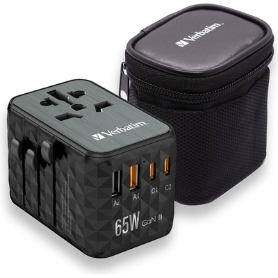 Адаптер, Verbatim UTA-05 GaN III Universal Travel Adapter with 2 x USB-C PD 65W & QC 4+ / 2 x USB-A (32120)