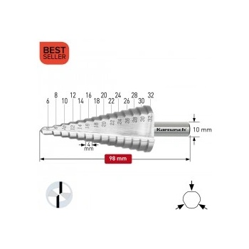 Karnasch Стъпално свредло Ø 6-32 mm (x 4 mm), HSS-XE без покритие, 2x прав канал, BESTSELLER (213032)
