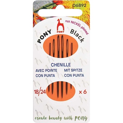 Jehly k vyšívání Pony Black 18/24 6 ks