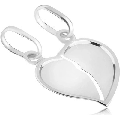 Šperky eshop Dvojpřívěsek ze 14K bílého zlata přelomené lesklé srdce se zahnutým okrajem GG05.02