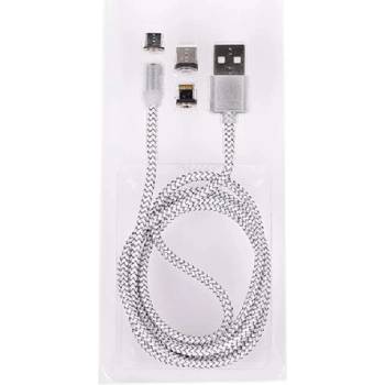 Royal Кабел Royal 3 in 1 MAGNETIC White, от USB Type A(м) към micro USB/lightning/ USB Type C(м) 1m, бял (ROY21015224)