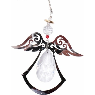 Nefertitis Nebeský anděl Feng Shui závěs do okna z kovu a křišťálu čirý korálek NF24582 - cca 17 cm