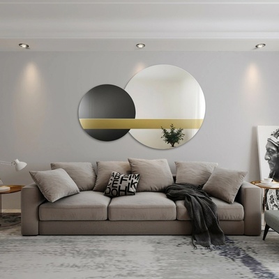Alfaram Súprava dekoratívnych zrkadiel zlatý panel a čierny lacobel - GOLD MOON 120x80
