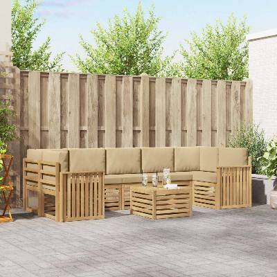 vidaXL Комплект дивани за открито 8 pcs Бяло и Бежово Полиестер (3391553)