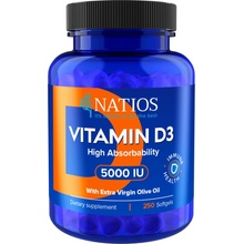 Natios Vitamin D3, Vysoce vstřebatelný, 5000 IU, 250 softgel kapslí