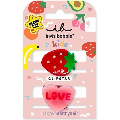 Invisibobble CLIPSTAR GLOW KIDS Frutti Strawberry - Dětská sponka do vlasů 2 ks