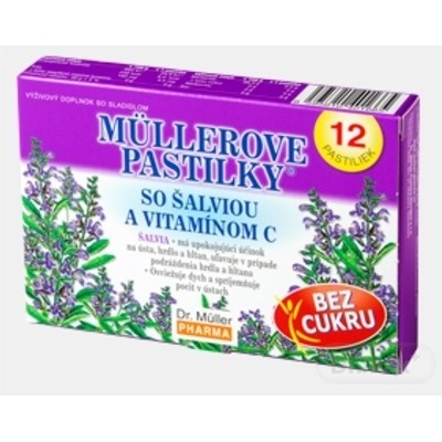 DR. MÜLLER Pastilky so šalviou a vitamínom C bez cukru 12 kusov