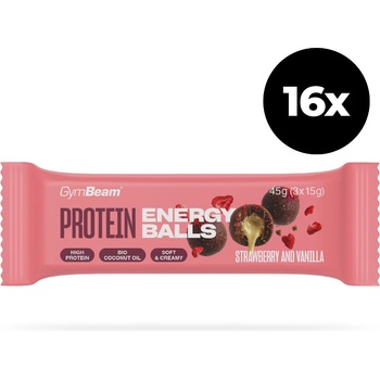 GymBeam Протеинови енергийни топчета 16 x 45 g ягода и ванилия