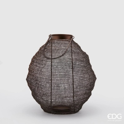 EDG Lucerna malá designová z kovového výpletu, barva hnědá, výška 43 cm