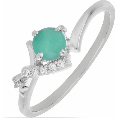 Nefertitis Prsten stříbrný s broušeným smaragdem a zirkony 015092 EM