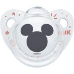 Nuk Силиконова залъгалка NUK - Mickey, 6-18 месeца, Бяла + кутийка за съхранение и стерилизация (10736329-Бял)
