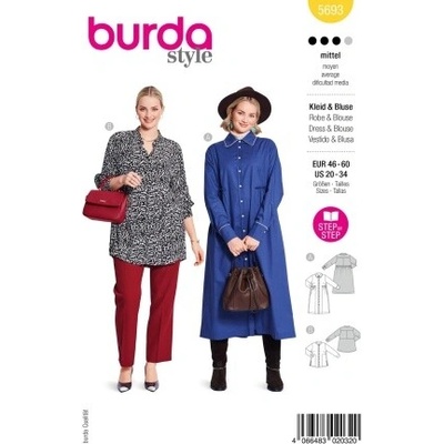Střih Burda 5693 na dámské šaty a halenku - kombinace 2 střihy