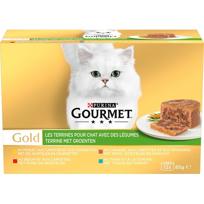 Megabalenie Gourmet Gold Terrine 24 x kura a cuketa, hovädzie a mrkva, kačica, mrkva a špenát, hovädzie a mrkva, tuniak a paradajky 85 g