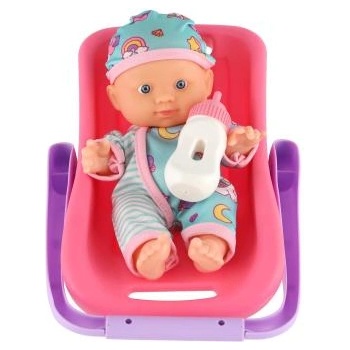 Teddies Кукла бебе 20 см пластмаса в носилка/столче за кола, с бутилка