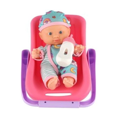 Teddies Кукла бебе 20 см пластмаса в носилка/столче за кола, с бутилка