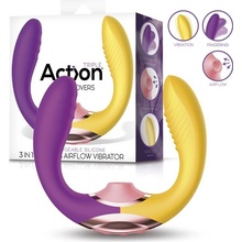 Action Two Lovers Couples Vibe 3in1 with Finger and Suction Yellow Purple