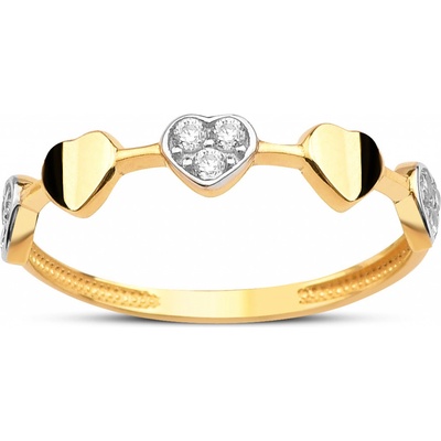 Lillian Vassago Zlatý prsten se srdíčky a zirkony LLV95 GR013