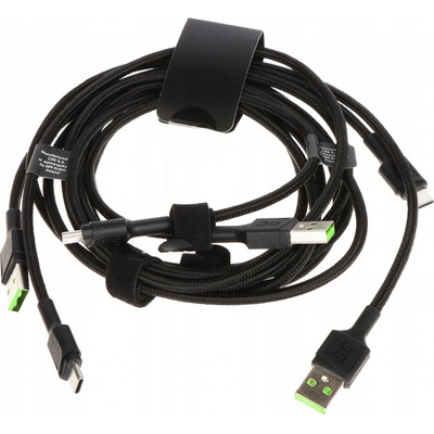 Green Cell KABGCSET01 GC Ray USB-C, LED podsvícení, rychlo nabíjení UC, QC 3.0, 30cm, 120cm, 200cm, zelený