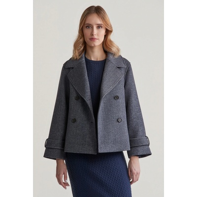 GANT CROPPED HERRINGBONE WOOL JACKET EVENING BLUE