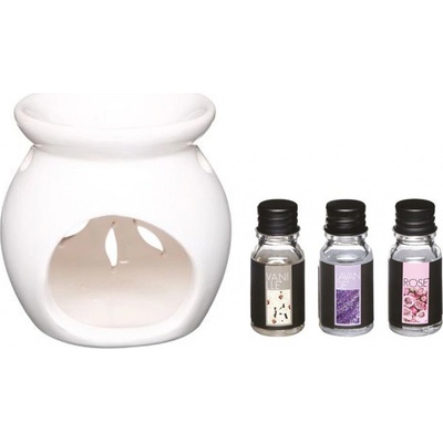 DekorStyle Aroma lampa bílá + 3 ks květinové oleje