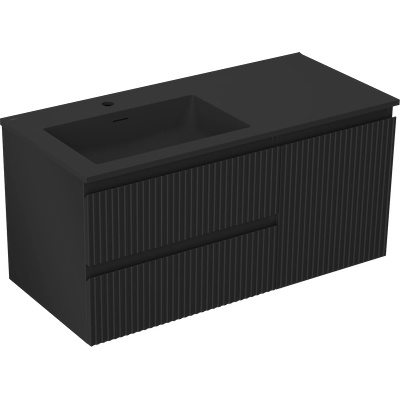 Mexen Rivel шкаф за баня 100 см с мивка Otis лява, 2S, 1D, рифелована, черен мат (91A23-10047-3-BBFFF71-W18L71)