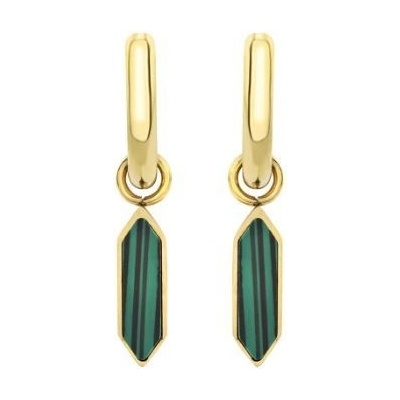 BREIL Moderní pozlacené náušnice s malachitem Stylize TJ3659