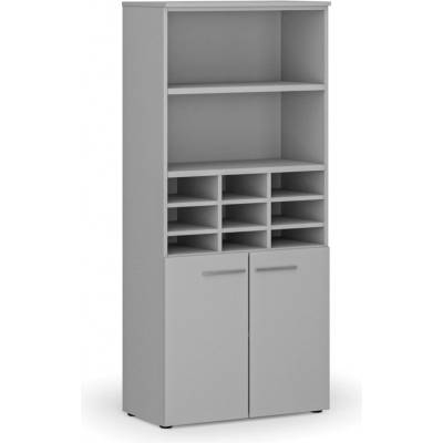 B2B Partner Třídicí regál s dveřmi PRIMO GRAY, 800 x 420 x 1781 mm 9 přihrádek šedá