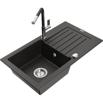 Mexen Pablo гранитна мивка с 1 корито с отцедник и кухненски смесител Flora, (6510-75-670401-07)