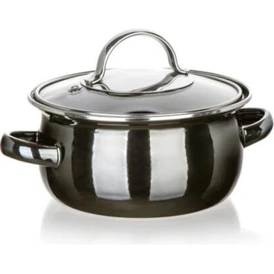 BANQUET Hrniec smaltovaný METALLIC Black 14 cm, 0,71 l, s pokrievkou