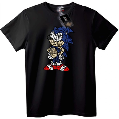 NOONEBRAND Тениска с текстов арт на Sonic Hedgehog - S, Black