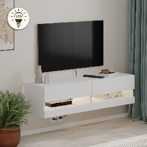 TopMebel Moon TopMebel меламинов стенен шкаф за телевизор с LED в бял цвят 120x33.8x30cm