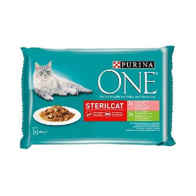 Nestlé PURINA ONE cat Multipack Sterilcat mini filety s morčacím a zelenými fazuľkami / s lososom a mrkvou v šťave 4x85g