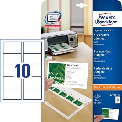 Avery Zweckform 85x54 mm, 200g, 10 listů, matné, bílé C32011-10 – Zboží Dáma