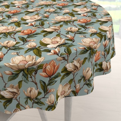 Biante bavlna kulatý ubrus Sandra SA-545 Květy magnolie na šedomodrém Ø 110 cm