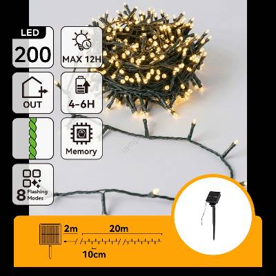 Aigostar - Соларен LED коледен гирлянд, 200 LED, 8 режима, 22 m, IP65, топла бяла, 800 mAh (AI2394)