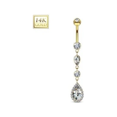 Šperky4U zlatý piercing do pupíku s kubickými zirkony ZL01012-YG