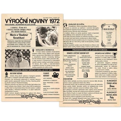 Noviny k výročí svatby 1972 - dvoustranné nebo jednostranné