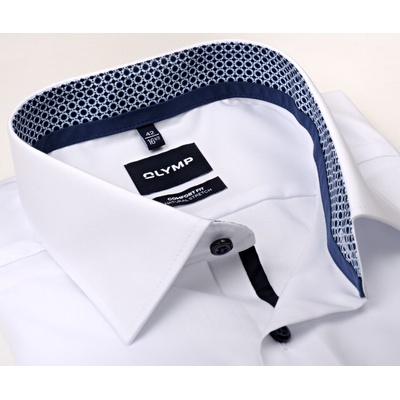 Olymp Comfort Fit Natural Stretch košile s modro-bílým vnitřním límcem a manžetou bílá