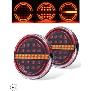  Комплект LED Светодиодни Стопове с Динамичен Бягащ Мигач, Неон Ефект, Кръгли, Тип Хамбургер , Ø13.9см , 3 Функции, Е-Мar