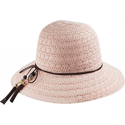 Dámsky klobúk s ozdobným povrázkom korálky a strapcami 9001318 ružový