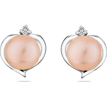 Image 1 of Swan Сребърни обици сърце със сладководни розови перли и камъчета цирконий SE0019B Swan