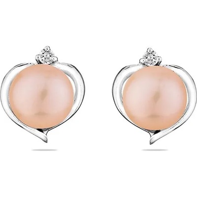 Swan Сребърни обици сърце със сладководни розови перли и камъчета цирконий SE0019B Swan